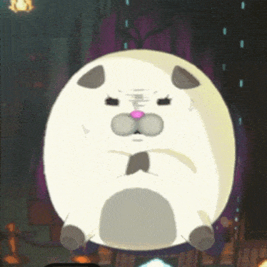 a cartoon cat with a pink nose is sitting on the floor