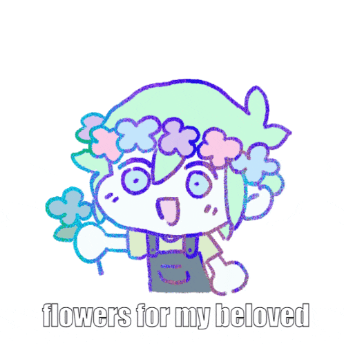 a drawing of a girl with flowers in her hair and the words flowers for my beloved below her
