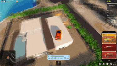 an aerial view of a car parked in front of a building with the time of 5:45 pm