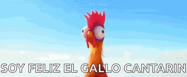 a picture of a rooster with the words soy feliz el gallo cantarin