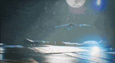 a computer generated image of a plane flying in the rain