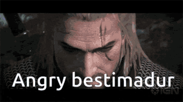 a man with a sword and the words angry bestimadur below him
