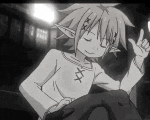 a black and white anime character is giving a thumbs up .