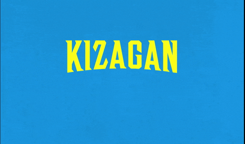 a blue background with yellow text that says kizagan