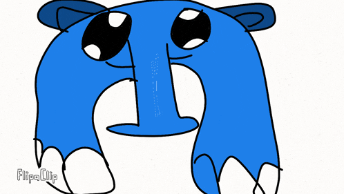 a cartoon drawing of a blue object with the word flipaclip written below it