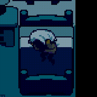 a pixel art drawing of a person laying in a bed