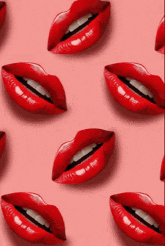 a repeating pattern of red lips on a pink background