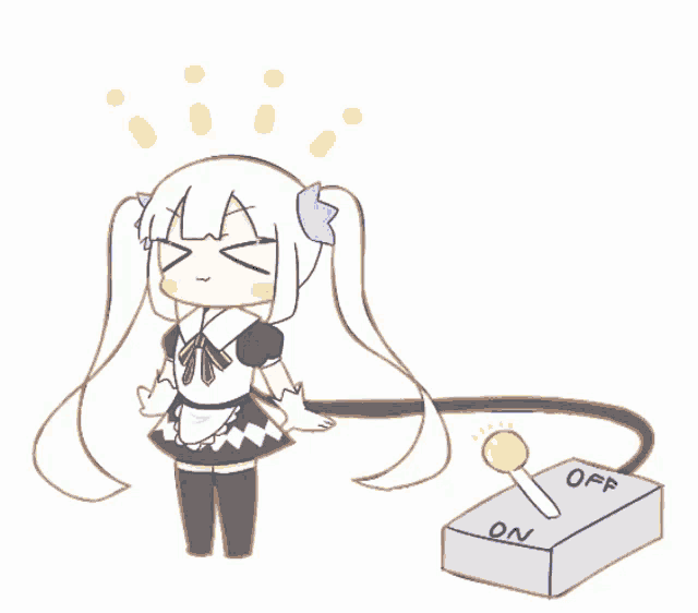 a drawing of a girl next to a switch that says off