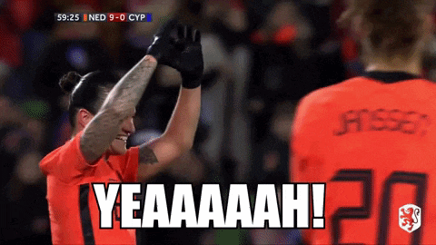 a soccer player giving a high five with the words yeaaaaah on the bottom