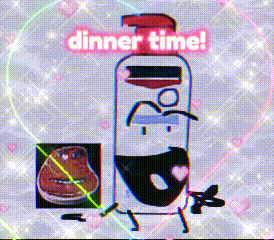a cartoon of a bottle that says dinner time on it