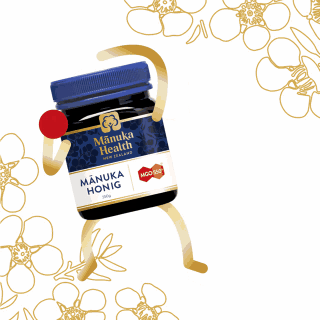 a jar of manuka health mgo 550 honey with a blue lid