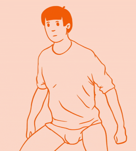 a cartoon drawing of a man in a white shirt and shorts