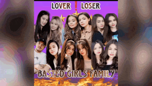 a group of girls are standing next to each other with the words lover and loser on the bottom
