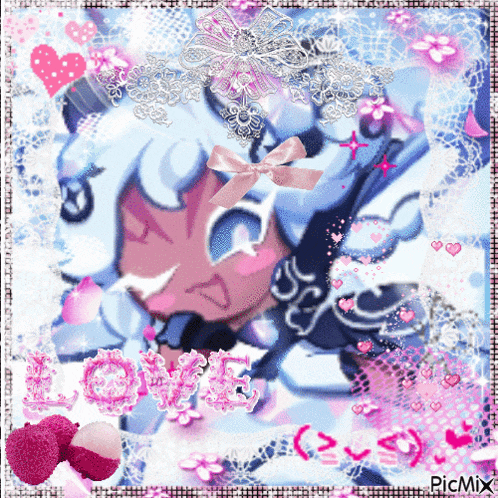 a picture of a girl with a pink bow and the word love