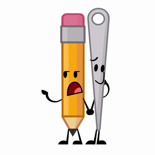 a cartoon drawing of a pencil and needle with faces