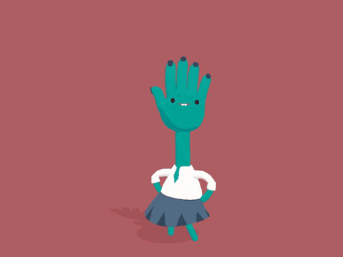 a cartoon drawing of a woman with a long green arm