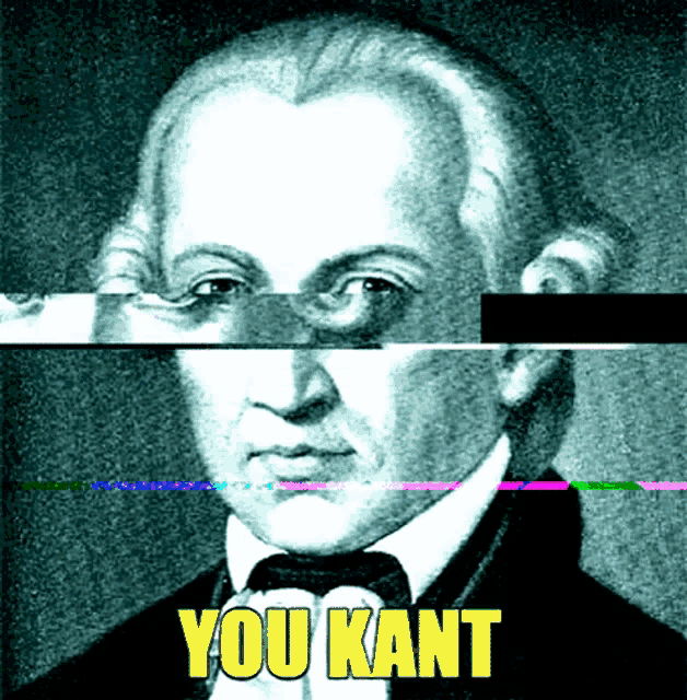 a black and white portrait of a man with the words you kant in yellow