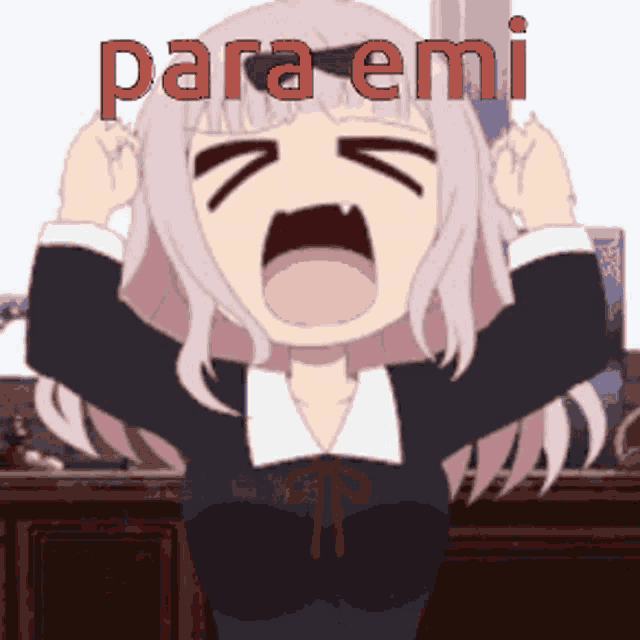 a cartoon girl is screaming with the word para emi written above her