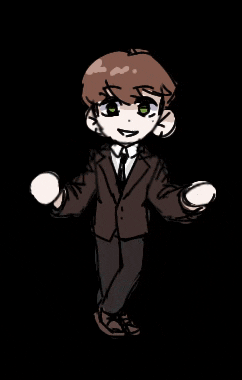 a cartoon drawing of a boy in a suit and tie