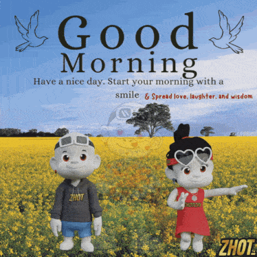 a good morning greeting card with a boy and a girl