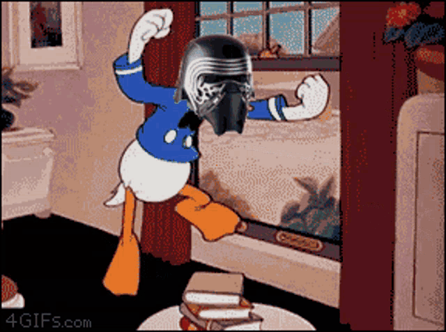 a cartoon of donald duck wearing a helmet with the website 4gifs.com on the bottom right