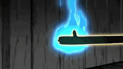 a cartoon hand is giving a thumbs up with a blue flame behind it