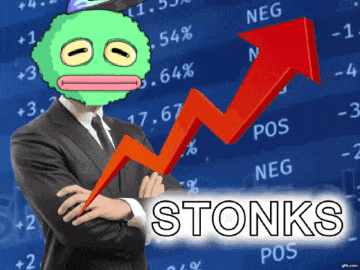 a man in a suit stands in front of a graph that says stonks on it