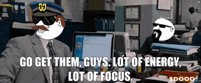 a cartoon of a police officer with the words go get them guys lot of energy lot of focus