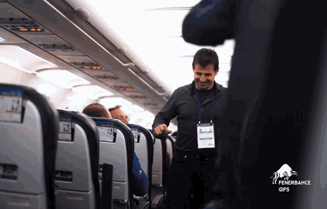 a man on an airplane with the words fenerbahce gifs on the bottom right