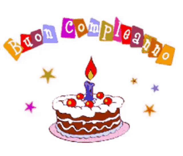 a birthday cake with a candle and the words buon compleanno written above it