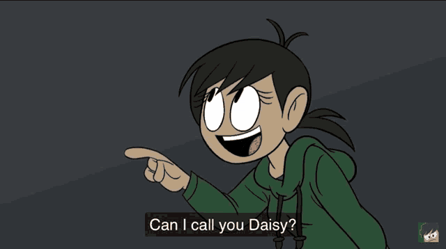 a cartoon character says " can i call you daisy " in a dark room