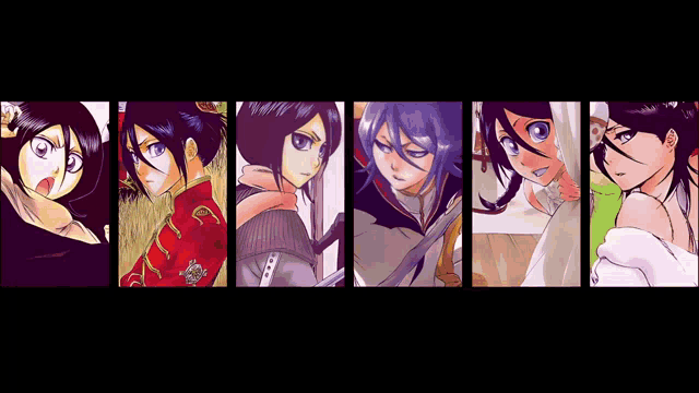 a collage of images of a girl with a sword