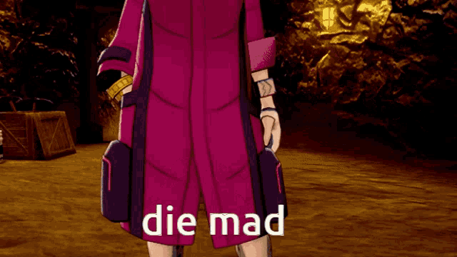a cartoon character with the words die mad written on the bottom