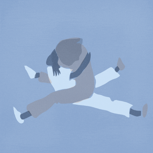 a silhouette of a person jumping in the air with a blue background