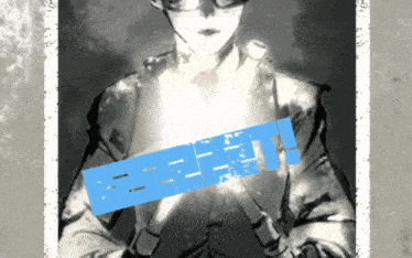 a black and white drawing of a man with a blue sticker that says feet