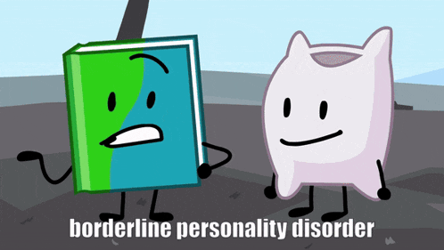 a book and a pillow are standing next to each other with borderline personality disorder written below them