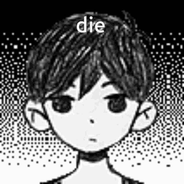 a black and white drawing of a person with the words `` die '' written on it .