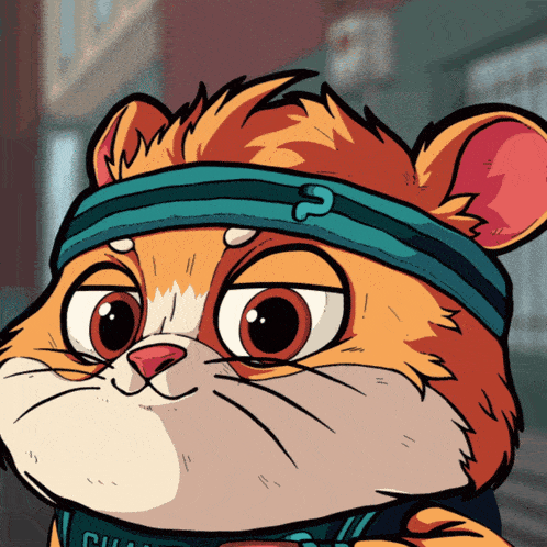 a cartoon drawing of a cat wearing a headband that says ' s ' on it