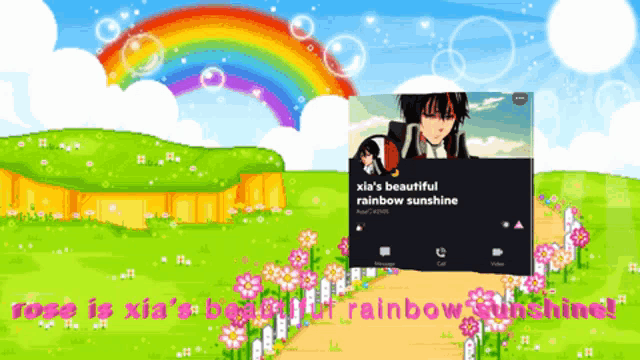 xia 's beautiful rainbow sunshine is displayed in a pixel art scene