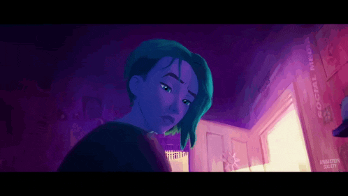 a cartoon drawing of a girl in a dark room with a sign that says social media