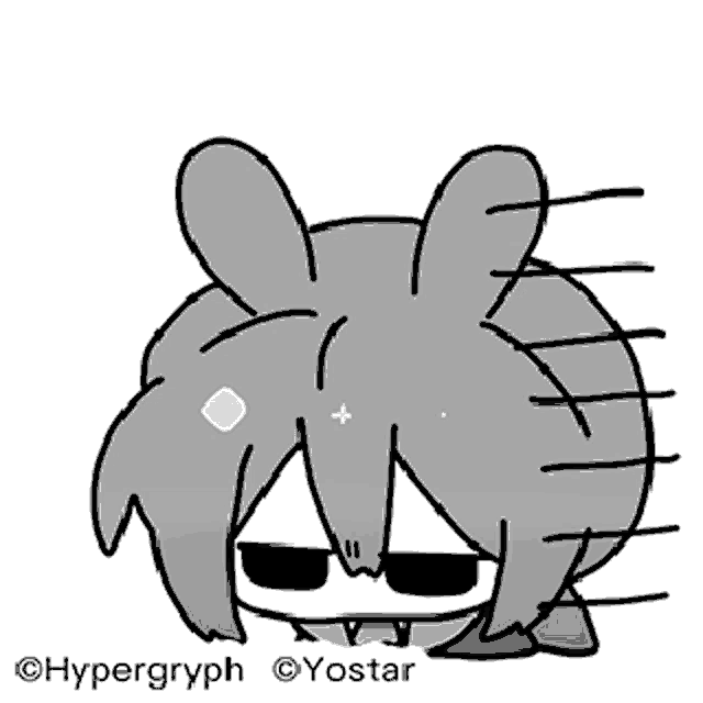 a black and white drawing of a cartoon character with a rabbit 's head and ears .
