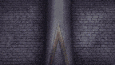 a person is standing in front of a brick wall with purple lightning coming from the ceiling