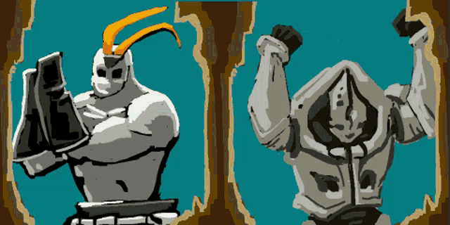 a drawing of a robot with a hammer and a shield