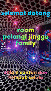 a poster that says selamat datang room pelangi jingga family