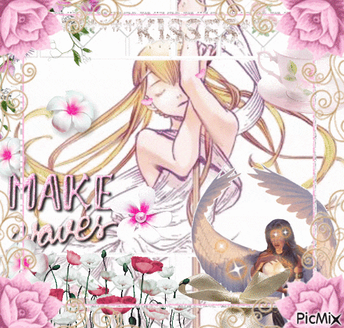 a picture of a woman surrounded by flowers and the words make waves