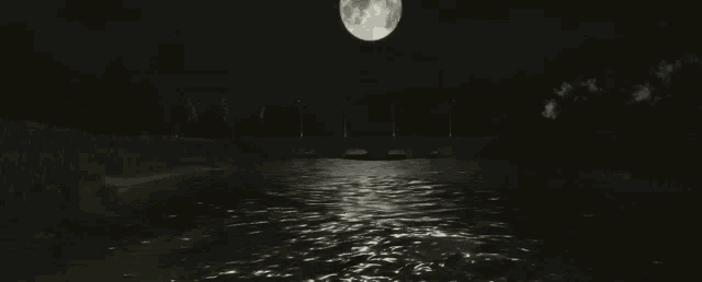 a bridge over a body of water at night with a full moon