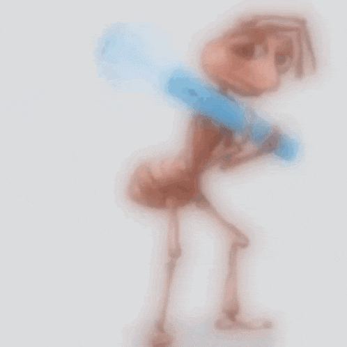 a blurry picture of an ant holding a blue pencil