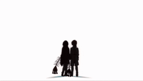a drawing of two people standing next to each other with wings
