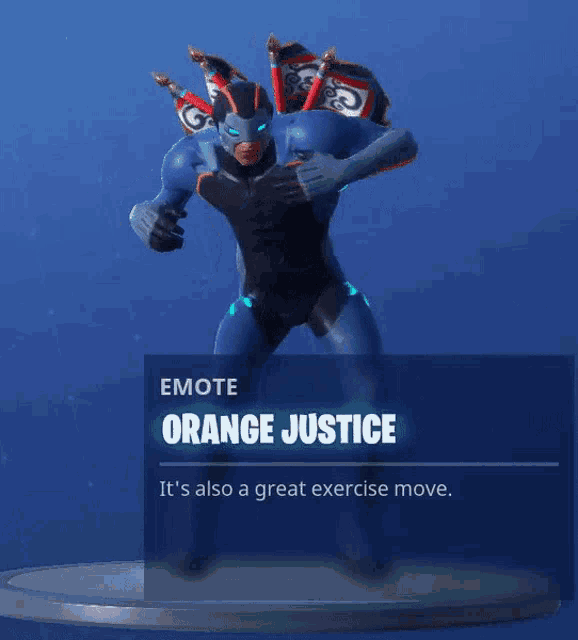 a video game character named orange justice is displayed