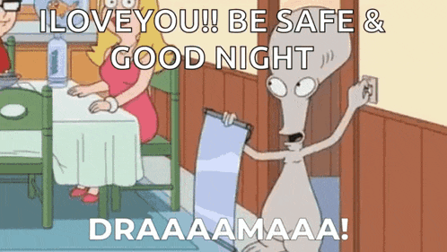 a cartoon of a man holding a sign that says `` i love you ! be safe and good night ! ''